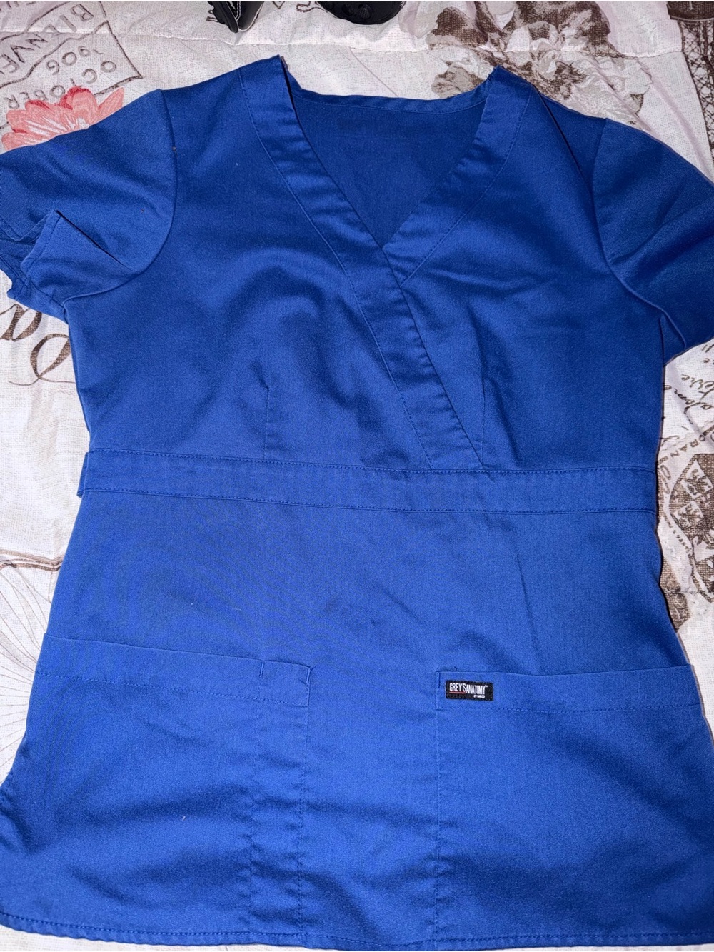 Grey's Anatomy Royal Blue V-Neck Scrub Top with Front Pockets